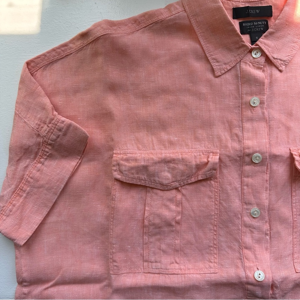 J.Crew Baird McNutt Irish Linen Short Sleeve Button Up Camp Shirt - Picture 3 of 7